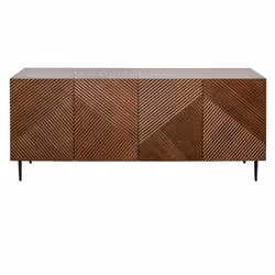Buffet design en bois foncé chêne massif gravé et métal noir 4 portes L180 cm ARCHIPEL