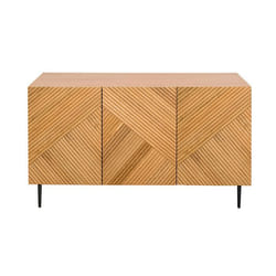Buffet design en bois clair chêne massif gravé et métal noir 3 portes L135 cm ARCHIPEL