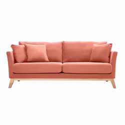 Canapé scandinave déhoussable 3 places en tissu effet velours texturé terracotta et bois clair OSLO