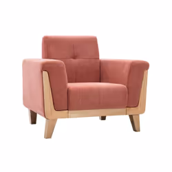 Fauteuil scandinave en tissu terracotta et bois clair FJORD