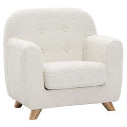 Fauteuil enfant scandinave en tissu effet laine bouclée blanc et bois clair NORKID