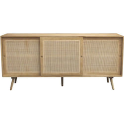 Buffet en bois manguier massif et cannage rotin 3 portes coulissantes L180 cm ACANGE