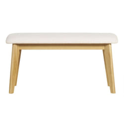 Banc scandinave en tissu effet laine bouclée blanc et bois clair L92 cm ELION