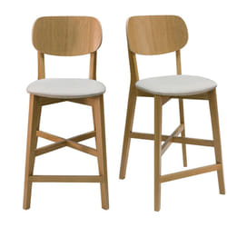Tabourets de bar en bois clair chêne et tissu beige H65 cm (lot de 2) LUCIA