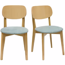 Chaises vintage en bois clair chêne et tissu effet velours vert céladon (lot de 2) LUCIA