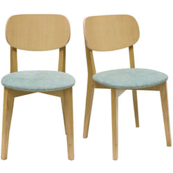 Chaises vintage en bois clair chêne et tissu effet velours vert céladon (lot de 2) LUCIA