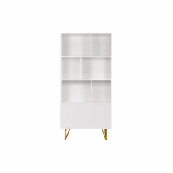Bibliothèque design gravée blanc mat et métal doré 2 portes L86 cm OZEN
