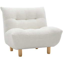 Fauteuil scandinave en tissu effet laine bouclée blanc et bois clair YUMI