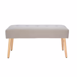 Banc scandinave capitonné en tissu effet velours texturé beige et bois clair L96 cm GUESTA