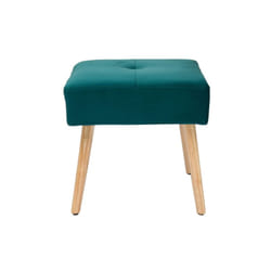 Tabouret bas en tissu velours bleu pétrole et bois clair massif H46 cm guesta