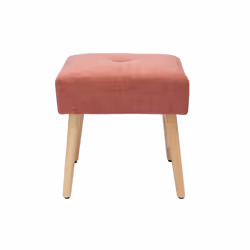 Tabouret bas en tissu effet velours texturé terracotta et bois clair massif H46 cm GUESTA