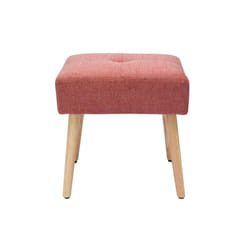 Tabouret bas en tissu effet velours texturé terracotta et bois clair massif H46 cm GUESTA