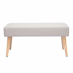 Banc scandinave capitonné en tissu effet laine bouclée blanc et bois clair L96 cm GUESTA