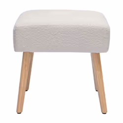 Tabouret bas en tissu effet laine bouclée blanc et bois clair massif H46 cm GUESTA
