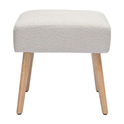 Tabouret bas en tissu effet laine bouclée blanc et bois clair massif H46 cm GUESTA