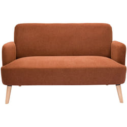 Canapé scandinave 2 places en tissu effet velours texturé terre brûlée et bois clair isko