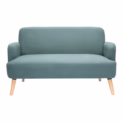 Canapé scandinave 2 places en tissu vert de gris et bois clair ISKO