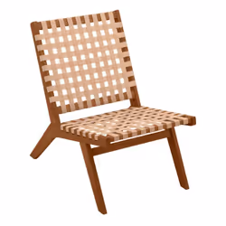 Fauteuil lounge en bois massif et sangles beiges LUCEA
