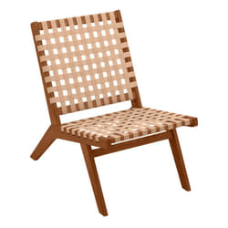 Fauteuil lounge en bois massif et sangles beiges LUCEA