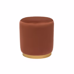 Pouf rond en velours rouge tomette et métal doré D40 cm AMAYA