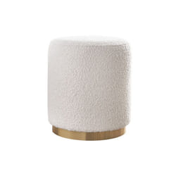 Pouf rond en tissu effet laine bouclée blanc cassé et métal doré D40 cm AMAYA