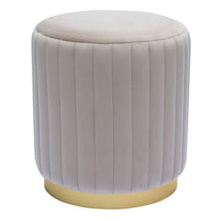 Pouf rond en velours taupe et métal doré D40 cm DONA