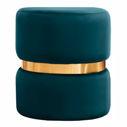 Pouf rond en velours bleu pétrole et métal doré D40 cm JOY