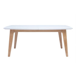 Table extensible rallonges intégrées rectangulaire finition bois blanc et hévéa massif L180-230 cm fifties