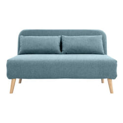 Chauffeuse 2 places convertible en tissu vert de gris et bois clair AMIKO