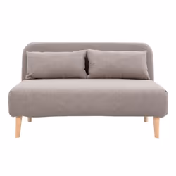 Chauffeuse 2 places convertible en tissu taupe et bois clair AMIKO