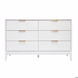 Commode blanche mat et métal doré 6 tiroirs L120 cm GIANA
