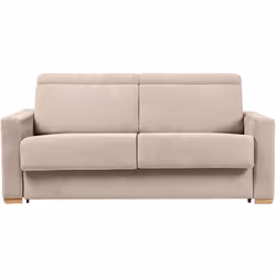 Canapé convertible avec têtières ajustables 3 places en tissu effet velours beige avec matelas 18 cm NORO