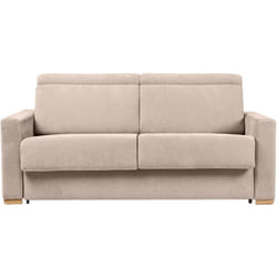 Canapé convertible avec têtières ajustables 3 places en tissu effet velours beige avec matelas 18 cm NORO