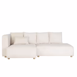Canapé d'angle gauche 3 places en tissu velours côtelé beige et bois clair HARLEM