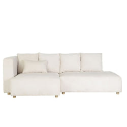 Canapé d'angle gauche 3 places en tissu velours côtelé beige et bois clair HARLEM