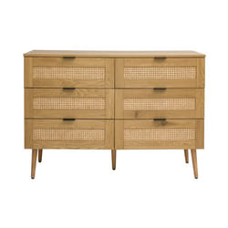Miliboo - Commode finition bois clair cannage en rotin et métal noir 3 tiroirs L120 cm MANILLE