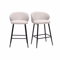 Tabourets de bar design en tissu effet velours texturé beige et métal noir (lot de 2) ROSALIE