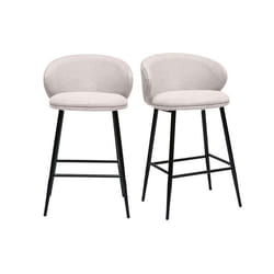 Tabourets de bar design en tissu effet velours texturé beige et métal noir (lot de 2) ROSALIE
