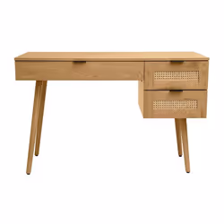 Miliboo - Bureau finition bois clair cannage rotin et métal noir 3 tiroirs L120 cm MANILLE