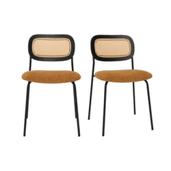 Chaises design en tissu effet velours texturé bronze, métal noir et cannage rotin (lot de 2) miranda