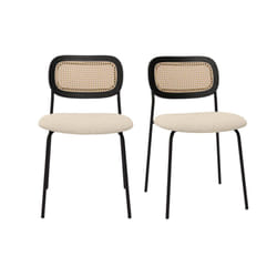 Chaises design en tissu effet velours texturé beige, métal noir et cannage rotin (lot de 2) MIRANDA