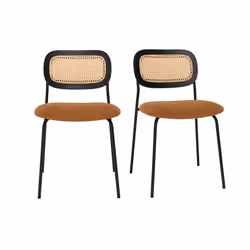 Miliboo - Chaises design en tissu effet velours texturé terre brulée métal noir et cannage rotin (lot de 2) MIRANDA