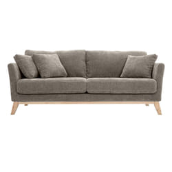 Canapé scandinave déhoussable 3 places en tissu effet velours texturé taupe et bois clair OSLO
