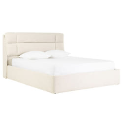 Lit coffre 2 places 160x200 cm en tissu texturé beige HONO