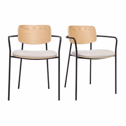 Chaises en bois clair chêne, tissu effet velours texturé beige et métal noir (lot de 2) SUSAN