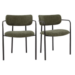 Miliboo - Chaises en tissu effet velours texturé vert kaki et métal noir (lot de 2) SWIFT