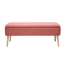 Banc coffre en tissu effet velours texturé terracotta et bois clair massif L120 cm LARS