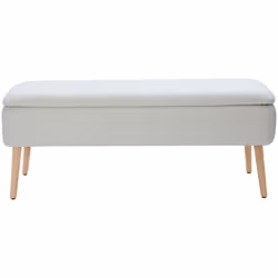 Banc coffre effet laine bouclée blanc et bois clair massif L120 cm LARS