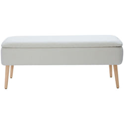 Banc coffre effet laine bouclée blanc et bois clair massif L120 cm LARS