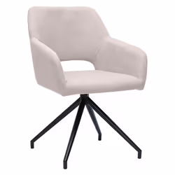 Chaise pivotante 360° en tissu effet velours texturé beige et métal noir LAURETTE